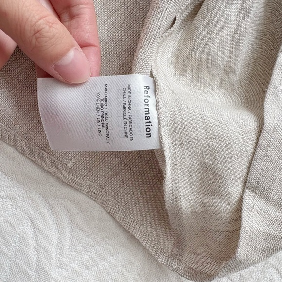 Reformation Miles Smocked Linen Midi Dress,‎ Oatmeal - Picture 6 of 6